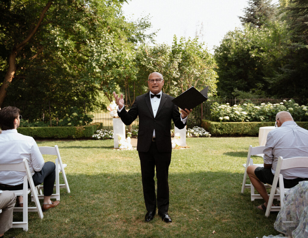 Graydon Hall Manor wedding ceremony in Toronto gardens