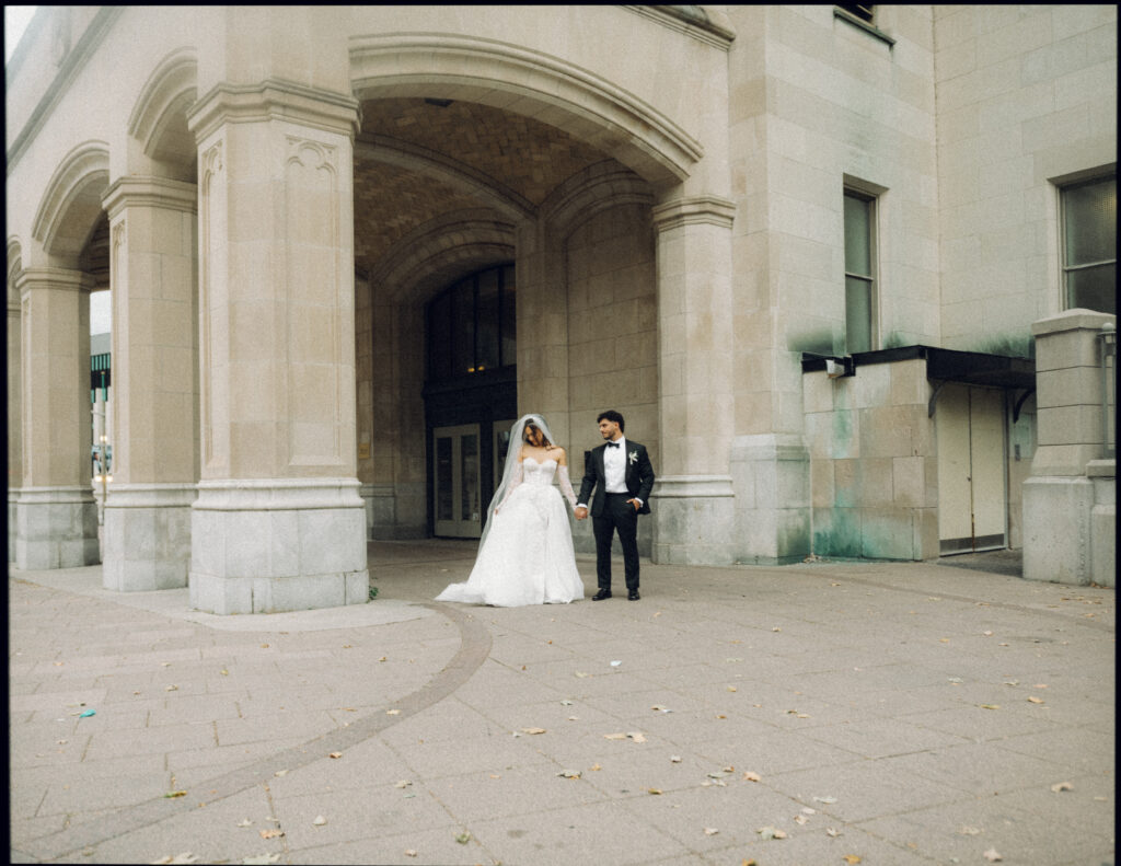 Blue hour wedding portraits in Ottawa photographed by a Toronto wedding photographer on film