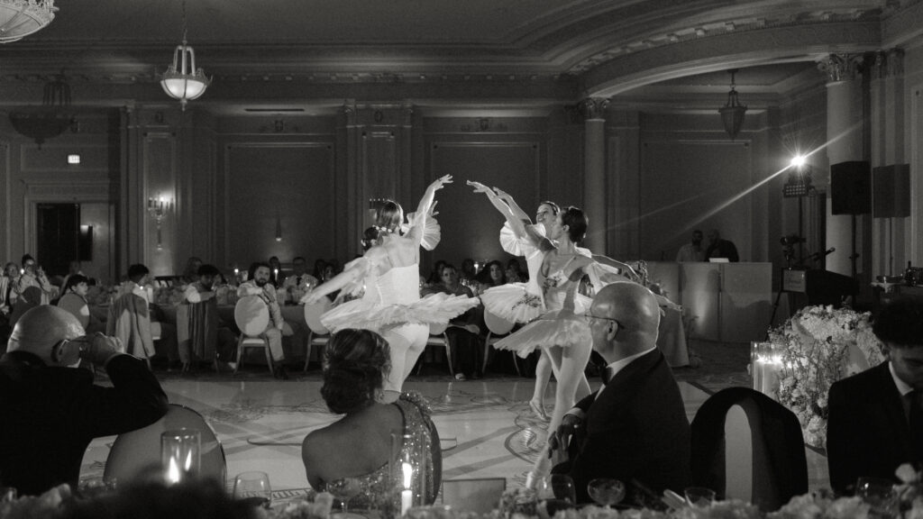 Luxury wedding reception with ballerina performance at Château Laurier Ottawa
