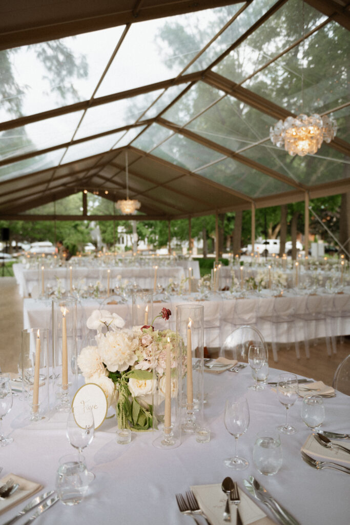 Editorial wedding reception design with candlelight and florals